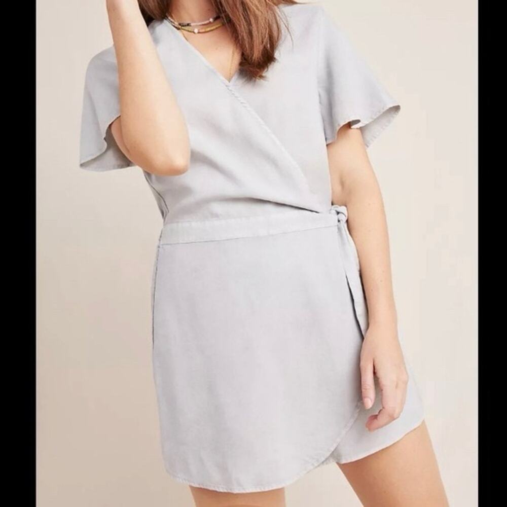 Anthropologie Cloth & Stone Skirted Grey Wash Wrap Romper Size Large
